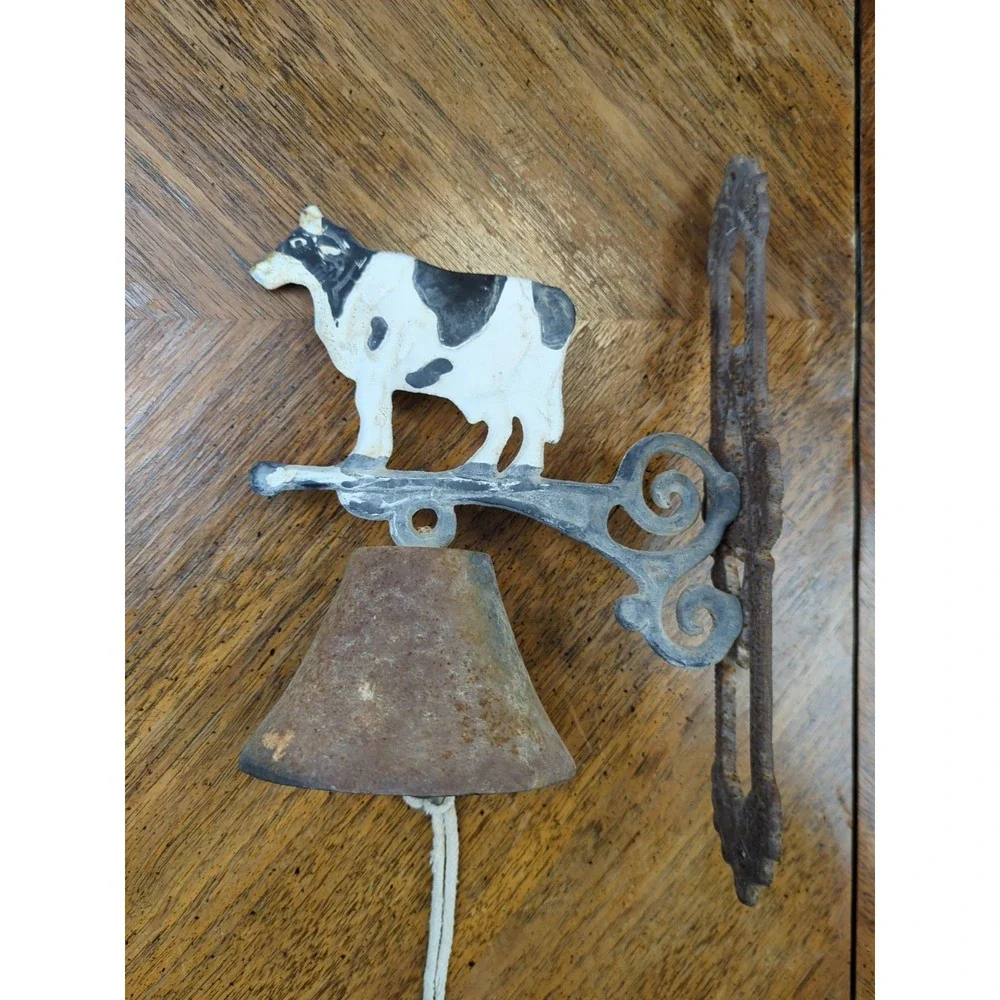 Cast Iron Cow Scrolls Dinner Bell Wall Mounted Farmhouse Ranch Rustic Decor